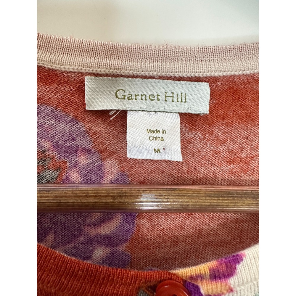 Garnet Hill 100% Merino Wool Button Front Cardigan Size M Burnt Orange Floral - Picture 7 of 10